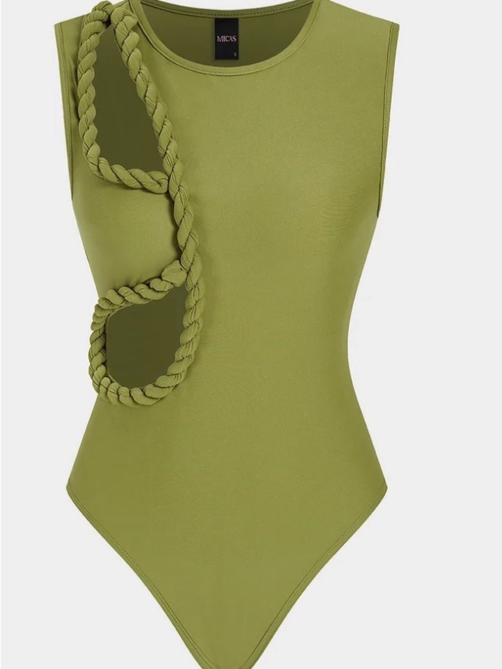 Micas Olive Green Braided Cutout Bodysuit
